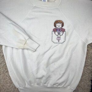 VTG Ultra Sweats Sweatshirt Adult XL Off-white Ladies Cat Kitten Pocket Cute
